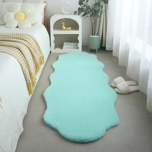 Kunstfell Kinder Teppich Schaffel Waschbarer Teppich Kinderzimmer Babyzimmer Spielzimmer Deko Schlafzimmer Weich & Flauschiger Flor Pflegeleicht Läufer Teppich in Farbe: Mint, Grösse: 60 x 180 cm von Teppium