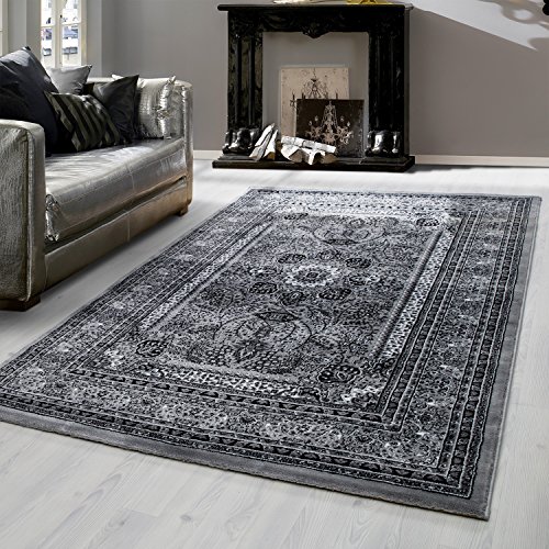 Teppium Kurzflor Teppich Läufer Flur 80 x 150 cm Grau Vintage Look - Orientteppich Waschbar, Orientalisch Design, Pflegeleicht und Weich - Ideal als Bettvorleger im Schlafzimmer und Küchenläufer von Teppium