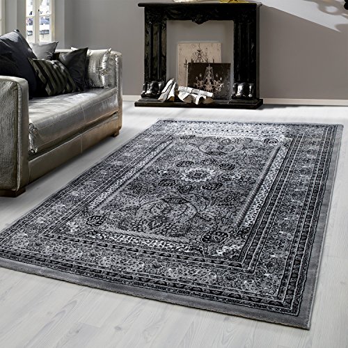 Teppium Kurzflor Teppich Wohnzimmer 160x230 cm Grau Vintage Look - Orientteppich Waschbar, Orientalisch Design, Pflegeleicht und Weich - Ideal für Schlafzimmer, Esszimmer und als Küchenteppich von Teppium