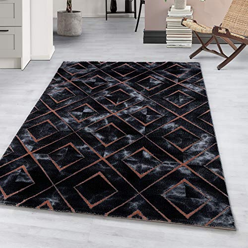 Kurzflor Scandi Teppich Wohnzimmer Marmor Design Schlafzimmer Küche Flur Läufer Wohnzimmerteppich Weich Pflegeleicht Läufer Teppich in Farbe: Bronzefarbe, Grösse: 80 x 150 cm von Teppium