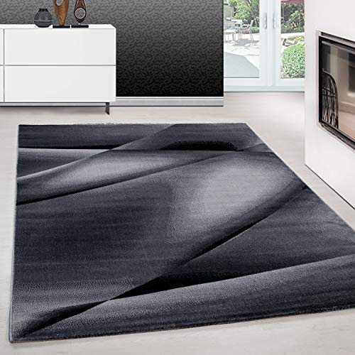 Teppium Moderner Kurzflor Teppich Wohnzimmer 250x350 (240 x 340 cm) Schwarz - Waschbarer Teppich, Abstrakt Design, Pflegeleicht, Weich - Ideal für Schlafzimmer, Esszimer und als Küchenteppich von Teppium