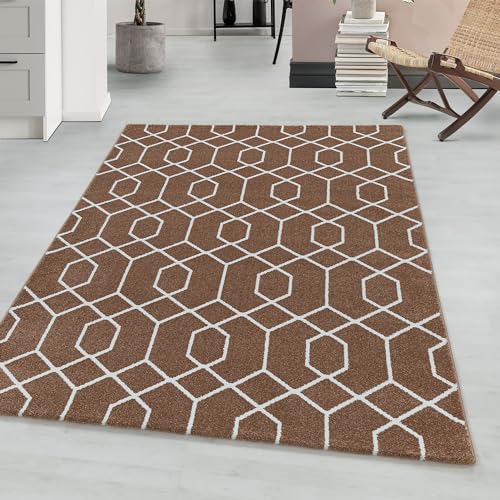 Kurzflor Teppich Wohnzimmer Geometrisches Design Modern Schlafzimmer Esszimmer Flur Läufer Wohnzimmer Teppich Weich Pflegeleicht Rechteckig Teppich in Farbe: Kupferfarbe, Grösse: 200 x 290 cm von Teppium