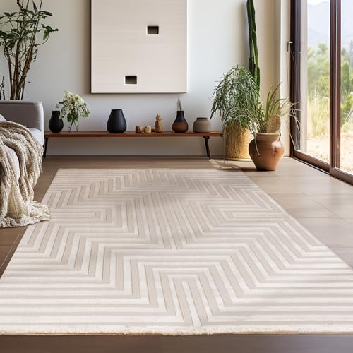 Teppium Kurzflor Teppich Läufer Flur 80 x 150 cm Beige - 3D Boho Teppich Waschbar, Skandinavisches Stil, Geometrisch und Weich - Ideal als Bettvorleger im Schlafzimmer, Küchenläufer, Wohnzimmerteppich von Teppium