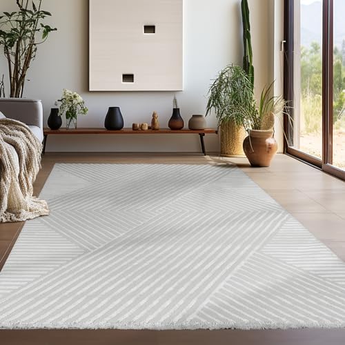 Teppium Kurzflor Teppich Läufer Flur 80 x 150 cm Silber - 3D Teppich Waschbar, Skandinavisches Stil, Geometrisch und Weich - Ideal als Bettvorleger im Schlafzimmer, Küchenläufer, Wohnzimmerteppich von Teppium