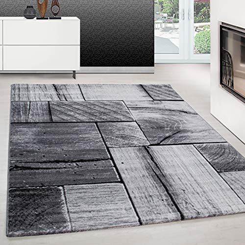 Teppium Moderner Kurzflor Teppich Wohnzimmer 120 x 170 cm Schwarz - Teppich Waschbar, 3D-Holzdesign, Pflegeleicht und Weich - Ideal für Schlafzimmer, Esszimer und als Küchenteppich von Teppium