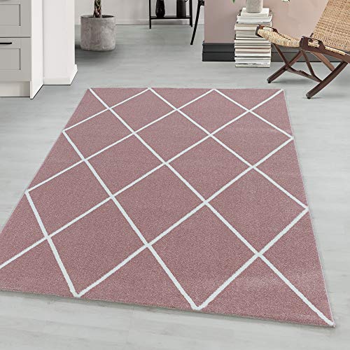 Kurzflor Teppiche Deko Wohnzimmer im Modernen Stil Geometrisch Design Läufer Flauschiger Teppich Wohnzimmerteppich Pflegeleicht in Farbe: Rosa, Grösse: 80 x 150 cm von Teppium