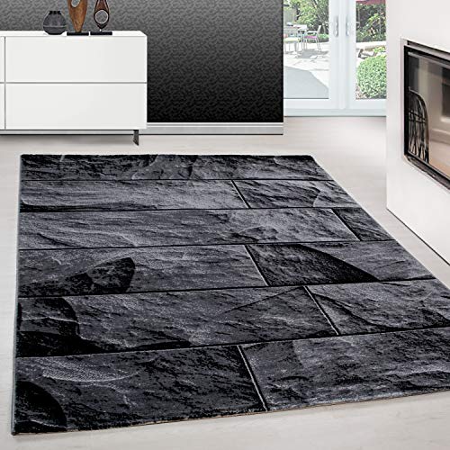 Teppium Moderner Kurzflor Teppich Wohnzimmer 160x230 cm Schwarz - Teppich Waschbar, Steindesign, Pflegeleicht und Weich - Ideal für Schlafzimmer, Esszimer und als Küchenteppich von Teppium