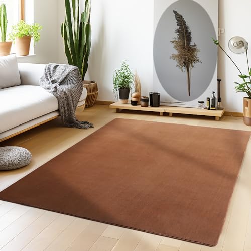 Teppium Rutschfester Kurzflor Teppich 140 x 200 cm Braun - Waschbar, Flauschig und Extra Weich - Modern Einfarbig für Wohnzimmer, Schlafzimmer, Kinderzimmer, Esszimmer und Küche von Teppium