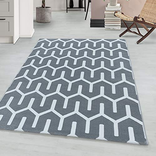 Kurzflor Wohnzimmerteppich Geometrisch Muster Soft Flur Teppich Wohnzimmer Schlafzimmer Flur Pflegeleicht Rechteckig Flauschiger Teppich in Farbe: Grau, Grösse: 160 x 230 cm von Teppium