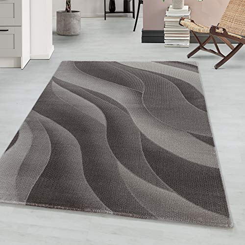 Kurzflor Wohnzimmerteppich Wellen Muster Soft Flur Teppich Wohnzimmer Schlafzimmer Flur Pflegeleicht Rechteckig Flauschiger Teppich in Farbe: Braun, Grösse: 240 x 340 cm von Teppium