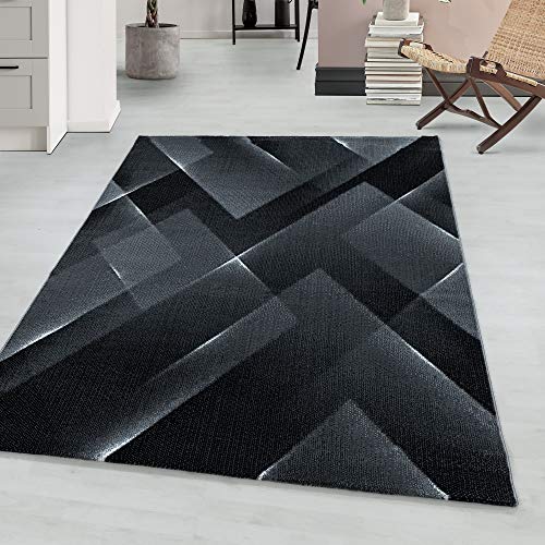 Kurzflor Wohnzimmerteppich Abstrakt Muster Soft Flur Teppich Wohnzimmer Schlafzimmer Flur Pflegeleicht Rechteckig Flauschiger Teppich in Farbe: Schwarz, Grösse: 120 x 170 cm von Teppium