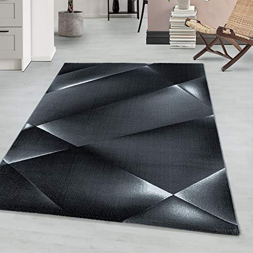 Kurzflor Wohnzimmerteppich Abstrakt Muster Soft Flur Teppich Wohnzimmer Schlafzimmer Flur Pflegeleicht Rechteckig Flauschiger Teppich in Farbe: Schwarz, Grösse: 140 x 200 cm von Teppium