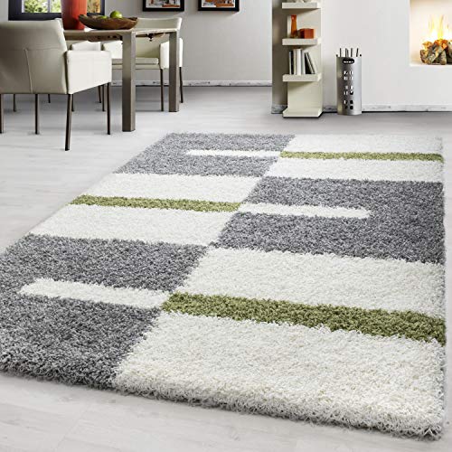 Teppium Shaggy Hochflor Teppich Läufer Flur 80 x 150 cm Grün - Kariertes Flauschiger Teppich, Weich und Pflegeleicht - Ideal als Bettvorleger im Schlafzimmer, Küchenläufer oder Wohnzimmerteppich von Teppium