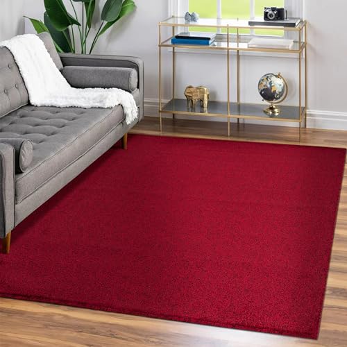 Teppium Moderner Kurzflor Teppich Läufer Flur 60 x 100 cm Rot - Waschbarer Teppich, Flauschig und Weich - Ideal als Bettvorleger im Schlafzimmer, Küchenläufer oder Wohnzimmerteppich von Teppium