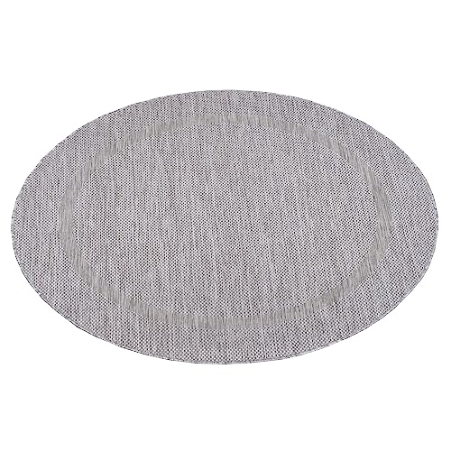 Teppium Outdoor Teppich Wetterfest 200 cm Rund Silberfarbe Sisal Optik - Küchenteppich Waschbar rutschfest, Wasserfest, Bordüre, Pflegeleicht - Ideal für Balkon, Terassen, Garten, Camping oder Küche Teppium Outdoor Teppich Wetterfest 200 cm Rund Silberfarbe Sisal Optik - Küchenteppich Waschbar rutschfest, Wasserfest, Bordüre, Pflegeleicht - Ideal für Balkon, Terassen, Garten, Camping oder Küche von Teppium