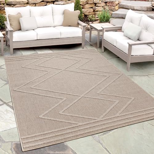 Outdoor Teppich Wetterfest im Skandinavischen Stil Sisal Optik Boho Design Teppich Innen- Außenbereich Balkon Terrasse Garten Küchen Teppich Wohnzimmer Farbe: Beige-4 Grösse: 200 x 290 cm von Teppium