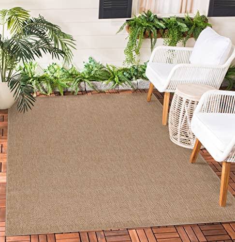 Teppium Outdoor Teppich Wetterfest 300x400 (280 x 370 cm) Beige Sisal & Jute Optik - Küchenteppich Waschbar rutschfest, Wasserfest, Boho, Pflegeleicht - Ideal für Balkon, Terassen, Garten, Camping von Teppium