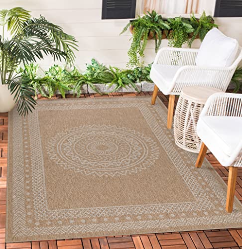 Teppium Outdoor Teppich Wetterfest 250x350 (240 x 340 cm) Beige Sisal & Jute Optik - Küchenteppich Waschbar rutschfest, Wasserfest, Boho, Pflegeleicht - Ideal für Balkon, Terassen, Garten, Camping von Teppium