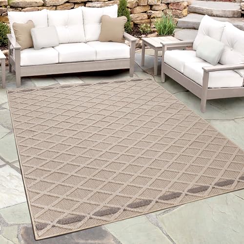 Outdoor Teppich Wetterfest im Skandinavischen Stil Sisal Optik Rauten Design Teppich Innen- Außenbereich Balkon Terrasse Garten Küchen Teppich Wohnzimmer Farbe: Beige-3 Grösse: 160 x 230 cm von Teppium