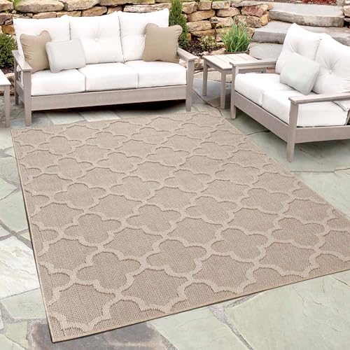 Outdoor Teppich Wetterfest im Skandinavischen Stil Sisal Optik Skandinavisches Design Teppich Innen- Außenbereich Balkon Terrasse Garten Küchen Teppich Wohnzimmer Farbe: Beige-1 Grösse: 160 x 230 cm von Teppium