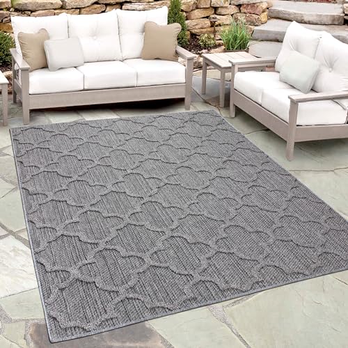 Outdoor Teppich Wetterfest im Skandinavischen Stil Sisal Optik Skandinavisches Design Teppich Innen- Außenbereich Balkon Terrasse Garten Küchen Teppich Wohnzimmer Farbe: Grau-1 Grösse: 80 x 250 cm von Teppium