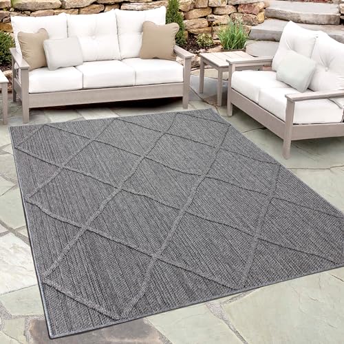 Teppium Outdoor Teppich Wetterfest 160 x 230 cm Grau - Sisal Optik Balkon Teppich Wasserfest, Waschbar und Flachgewebe - Terrassen und Garten Teppich für Draußen, Camping und Küche von Teppium