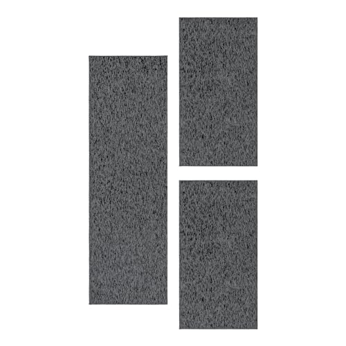 Schlingen Teppich Bettumrandung 3-teilig Läufer-Set Polypropylen Einfarbig, Anthrazit, 2 St. 60x100 cm | 1 St. 80x150 cm von Teppium