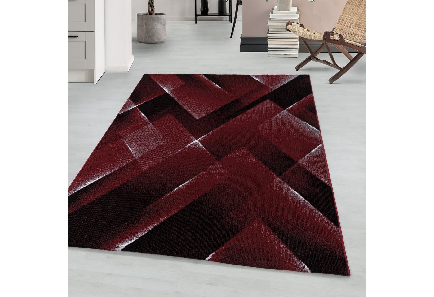 Teppich Abstrakt Design, Teppium, Rechteckig, Höhe: 9 mm, Kurzflor Teppich Abstrakt Design Teppich Rot Teppich Wohnzimmer von Teppium