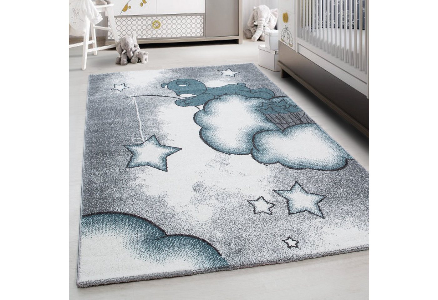 Teppich Bär Design, Teppium, Rechteckig, Höhe: 11 mm, Kinderteppich Bär-Design Blau Baby Teppich Kinderzimmer Pflegeleicht von Teppium