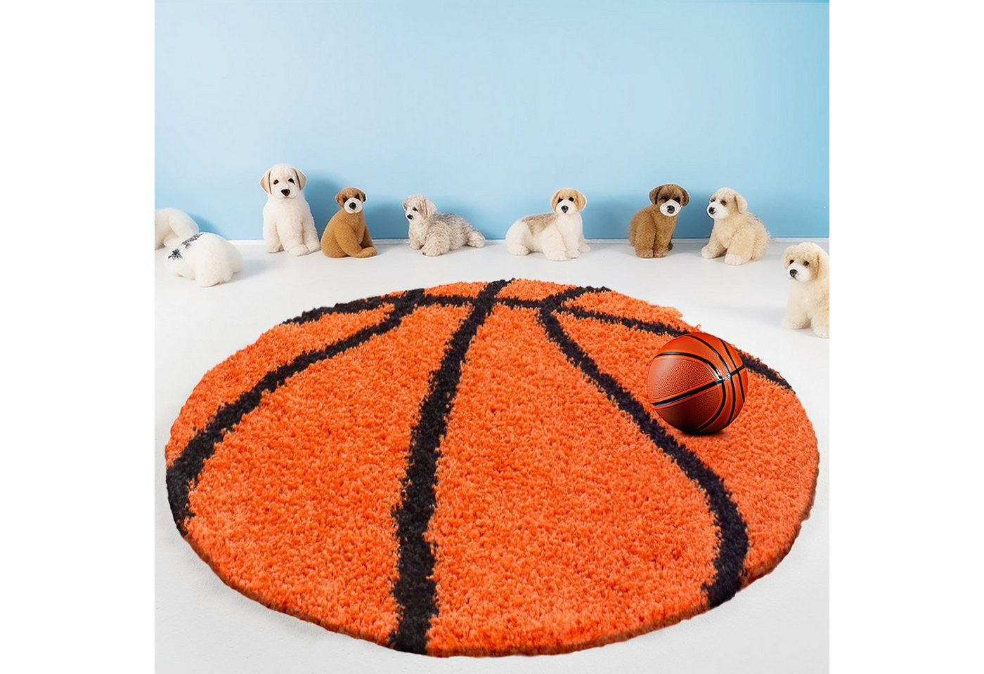 Teppich Basketball Design, Teppium, Rund, Höhe: 30 mm, Kinder Teppich Fußball-Form Kinderzimmer versch.farben und größen von Teppium