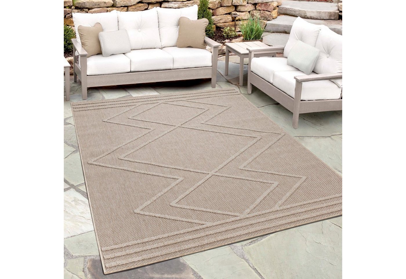 Teppich Boho-Design, Teppium, Rechteckig, Höhe: 8 mm, In& Outdoor Teppich Beige Boho Design für Küchen Balkon Terrasse von Teppium