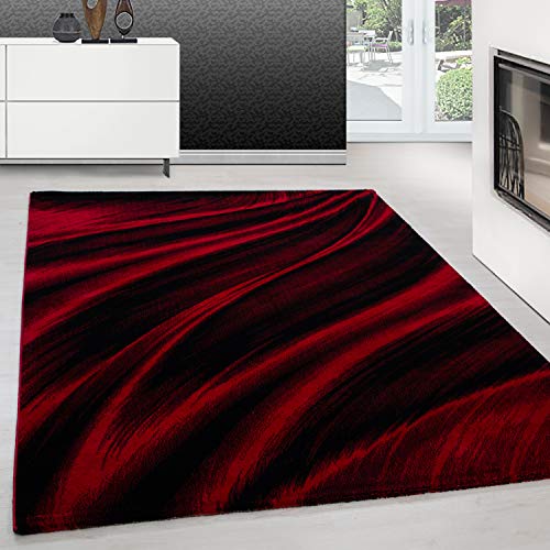 Teppium Moderner Kurzflor Teppich Wohnzimmer 120 x 170 cm Rot - Flauschiger Teppich Waschbar, Abstrakt Wellen Design, Pflegeleicht, Weich - Ideal für Schlafzimmer, Esszimer und als Küchenteppich von Teppium