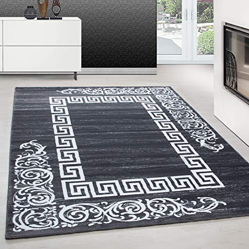 Teppium Moderner Kurzflor Teppich Wohnzimmer 200x300 (200 x 290 cm) Grau - Flauschiger Teppich Waschbar, Mäander-Design, Pflegeleicht, Weich - Ideal für Schlafzimmer, Esszimer und als Küchenteppich von Teppium