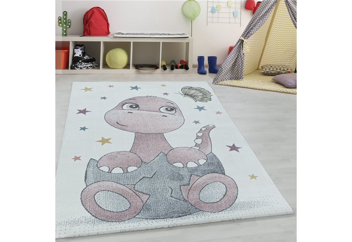 Teppich Dinosaurier Design, Teppium, Rechteckig, Höhe: 11 mm, Teppich Kinderzimmer Dinosaurier Design Teppich Pflegeleicht von Teppium