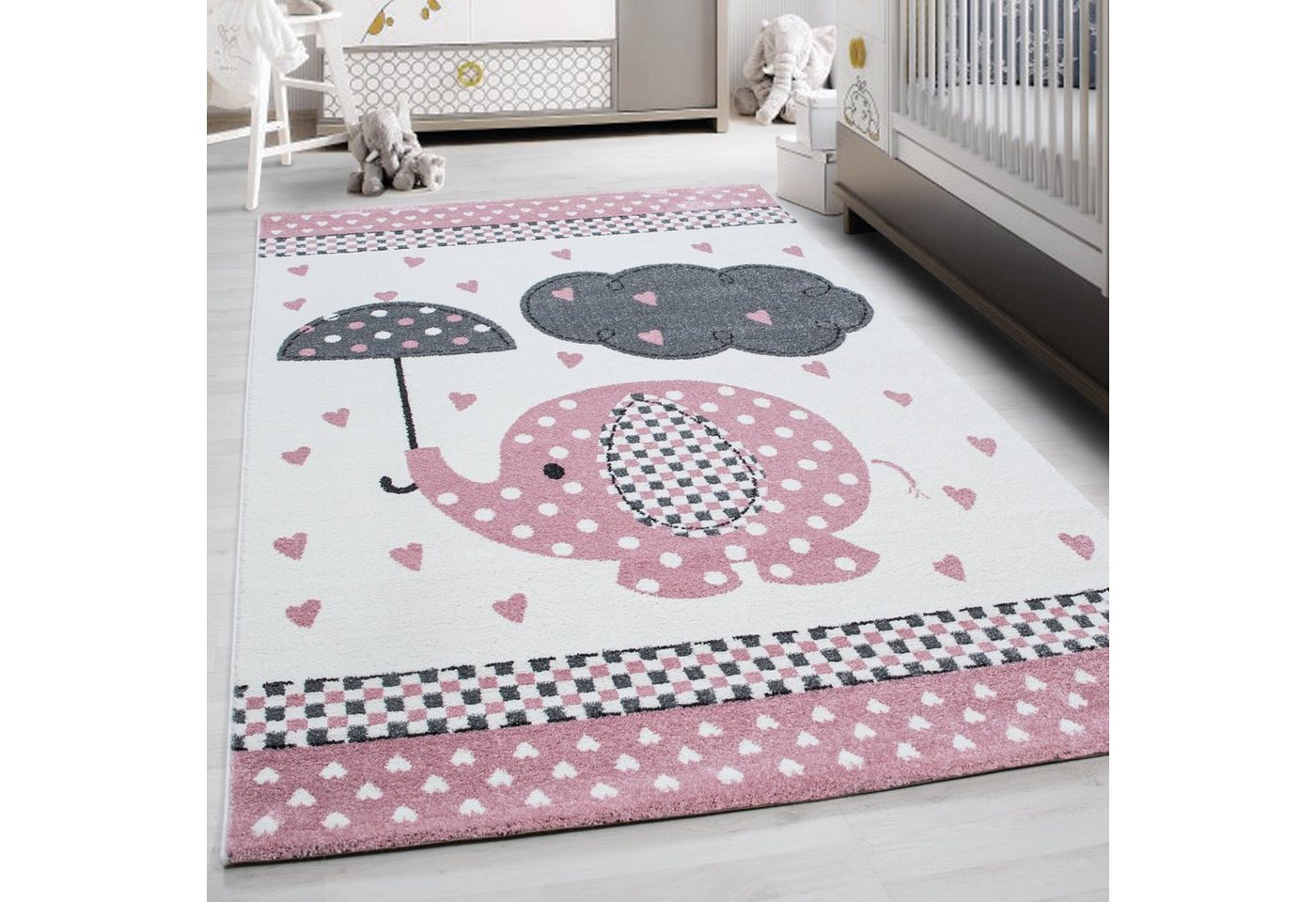 Teppich Elefant-Design, Teppium, Rechteckig, Höhe: 11 mm, Kinderteppich Elefant-Design Baby Teppich Kinderzimmer Pflegeleicht von Teppium