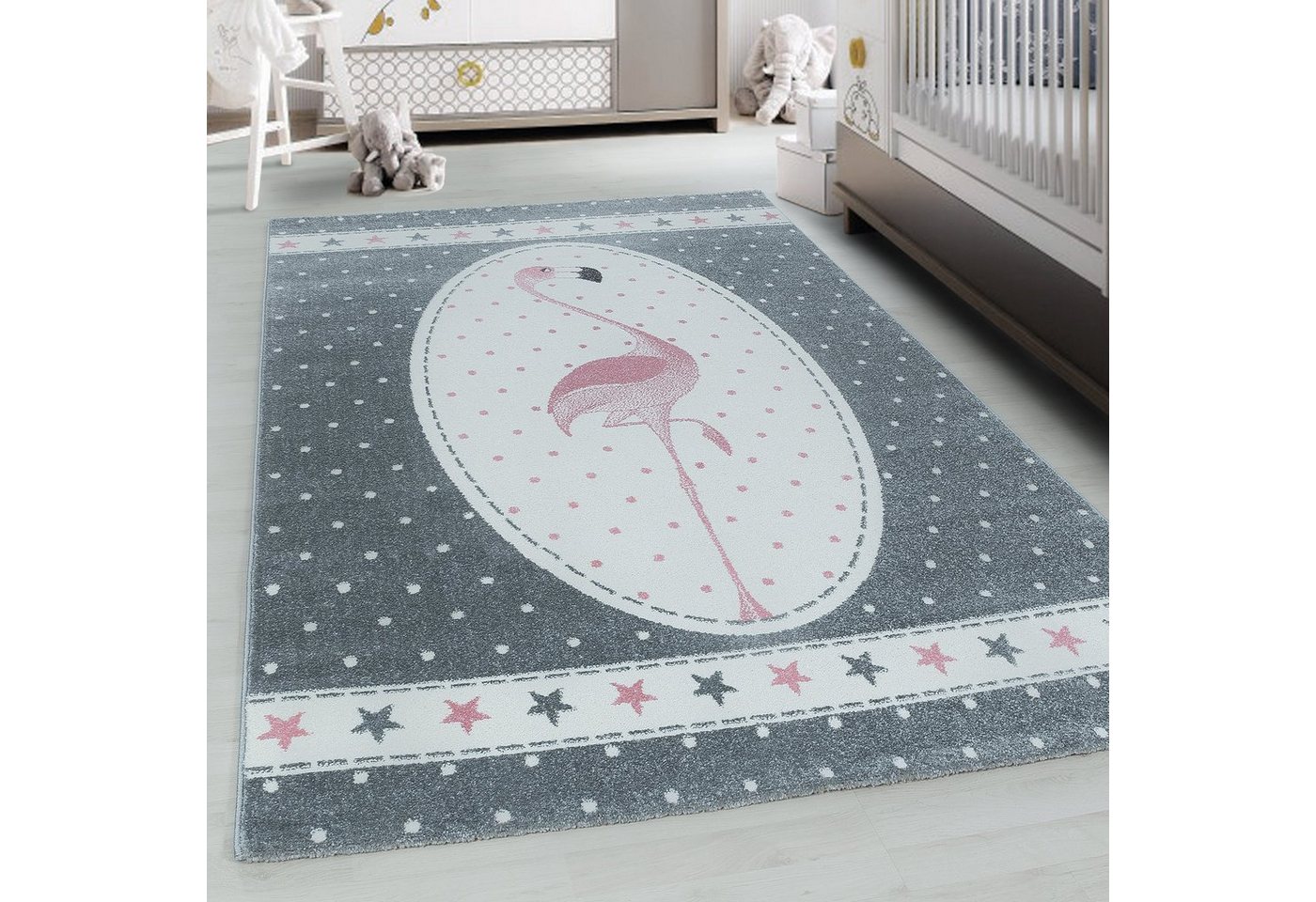 Teppich Flamingo Design, Teppium, Rechteckig, Höhe: 11 mm, Kinderteppich Flamingo Design Baby Teppich Kinderzimmer Pflegeleicht von Teppium