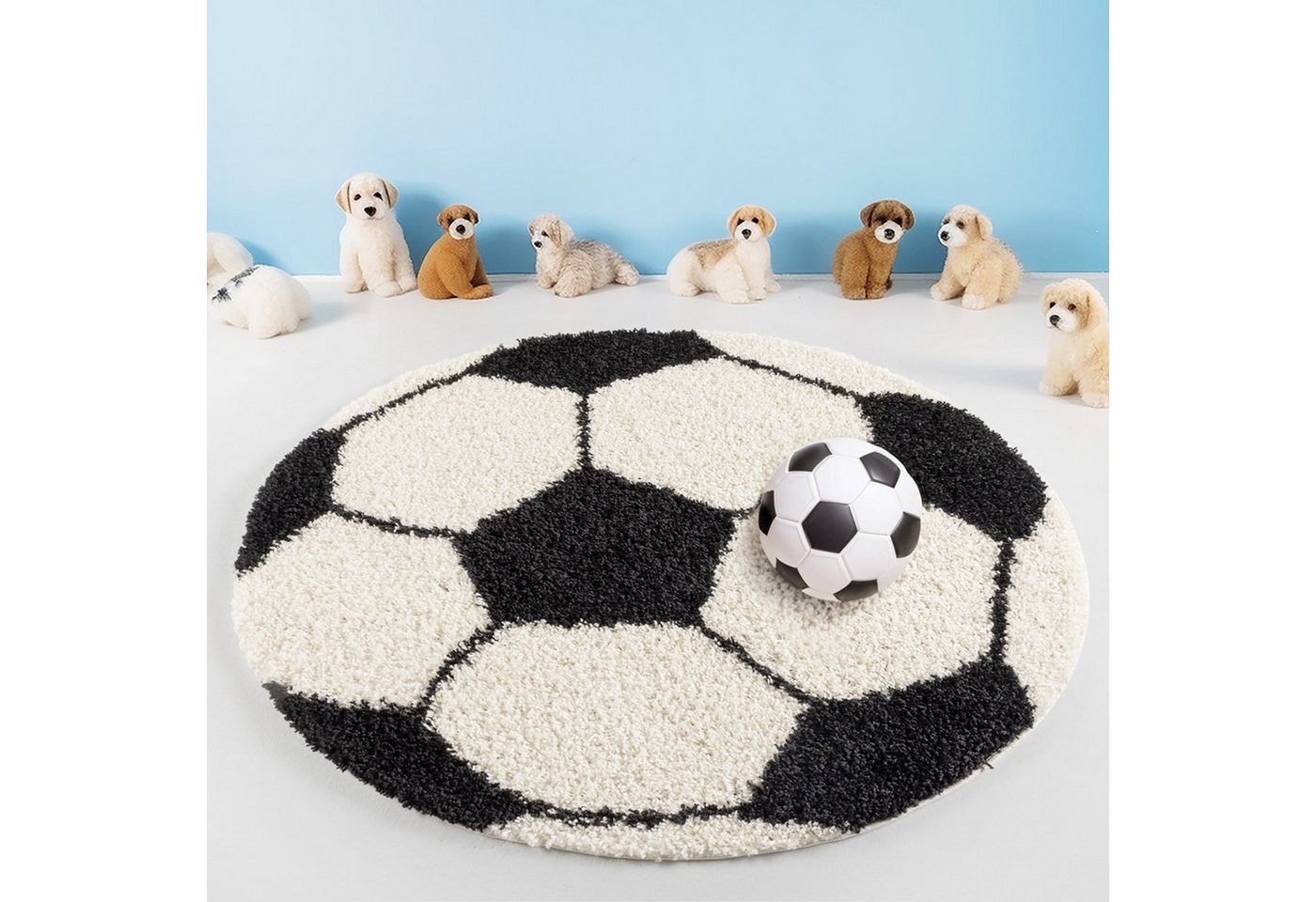 Teppich Fußball-Design, Teppium, Rund, Höhe: 30 mm, Kinder Teppich Fußball-Form Kinderzimmer versch.farben und größen von Teppium