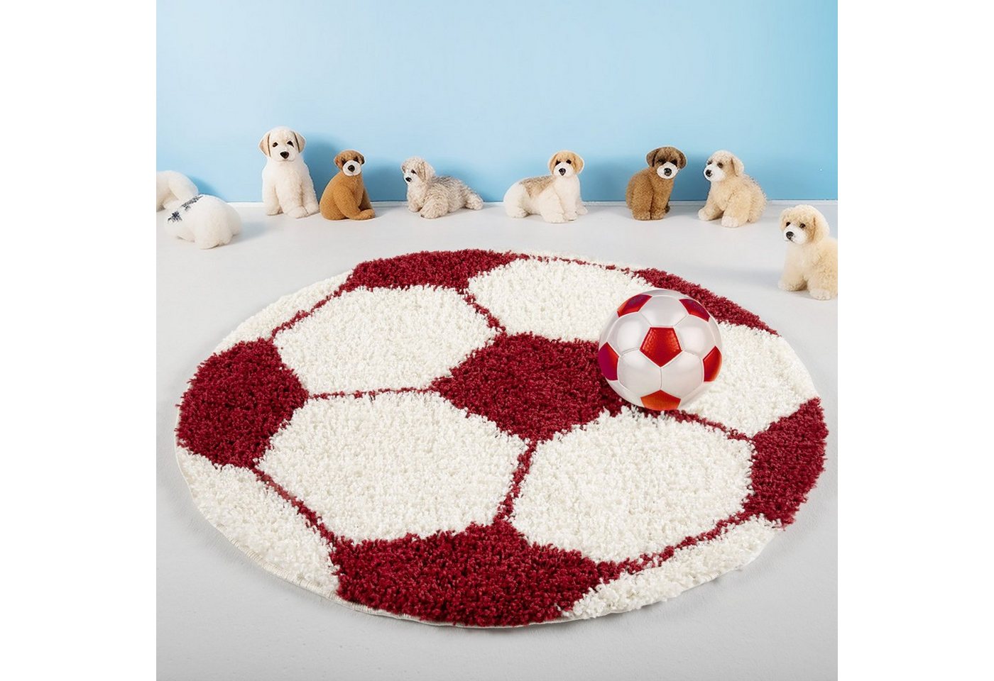 Teppich Fußball-Design, Teppium, Rund, Höhe: 30 mm, Kinder Teppich Fußball-Form Kinderzimmer versch.farben und größen von Teppium