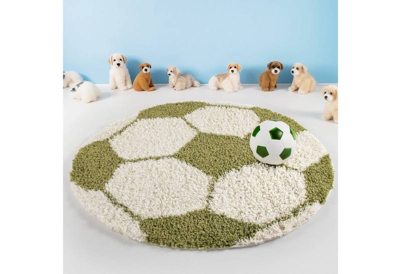 Teppich Fußball-Design, Teppium, Rund, Höhe: 30 mm, Kinder Teppich Fußball-Form Kinderzimmer versch.farben und größen von Teppium