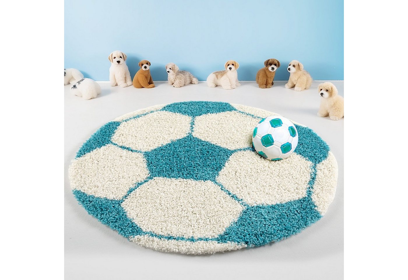 Teppich Fußball-Design, Teppium, Rund, Höhe: 30 mm, Kinder Teppich Fußball-Form Kinderzimmer versch.farben und größen von Teppium