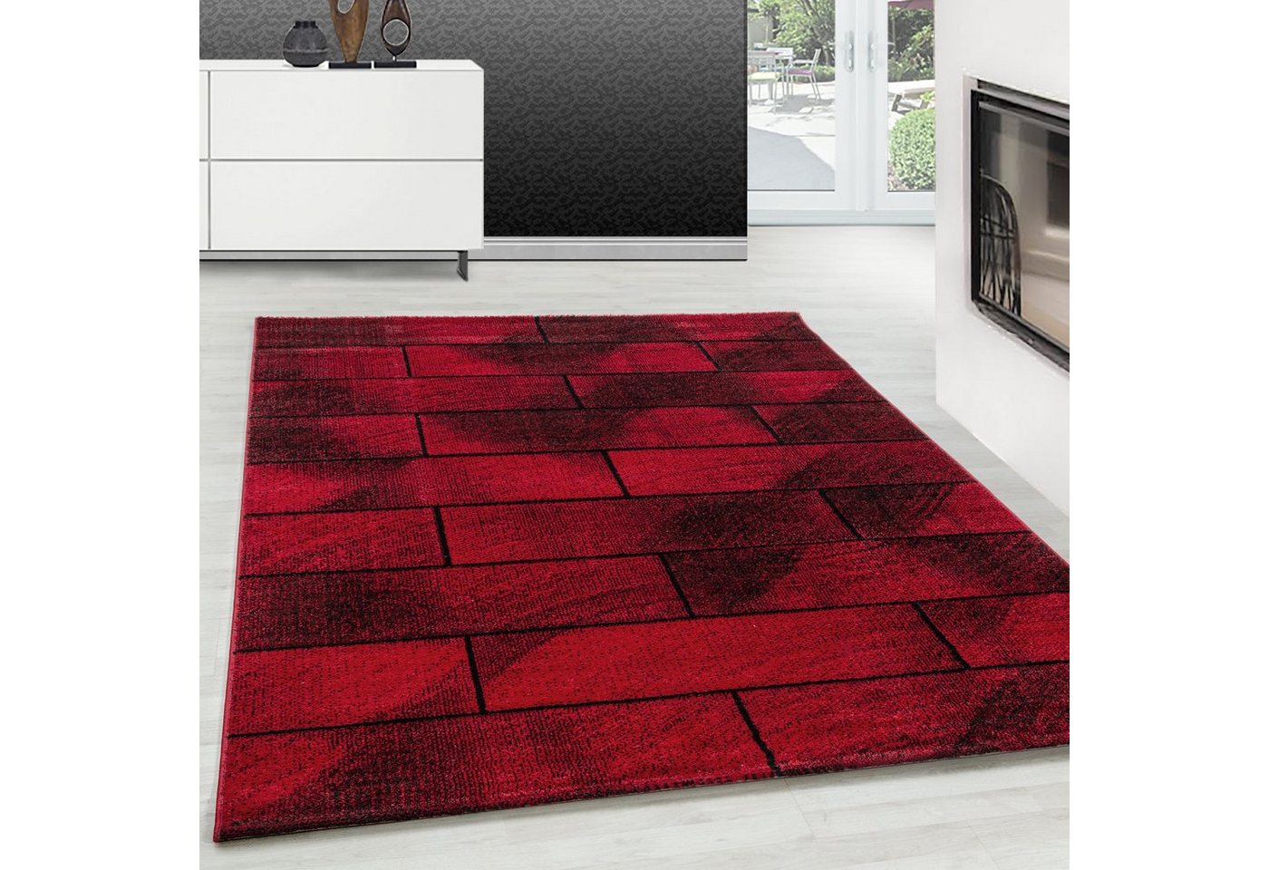 Teppich Geometrisch Design, Teppium, Rechteckig, Höhe: 10 mm, Modern Kurzflor Teppiche Geometrisch Design Rot Teppich Wohnzimmer von Teppium
