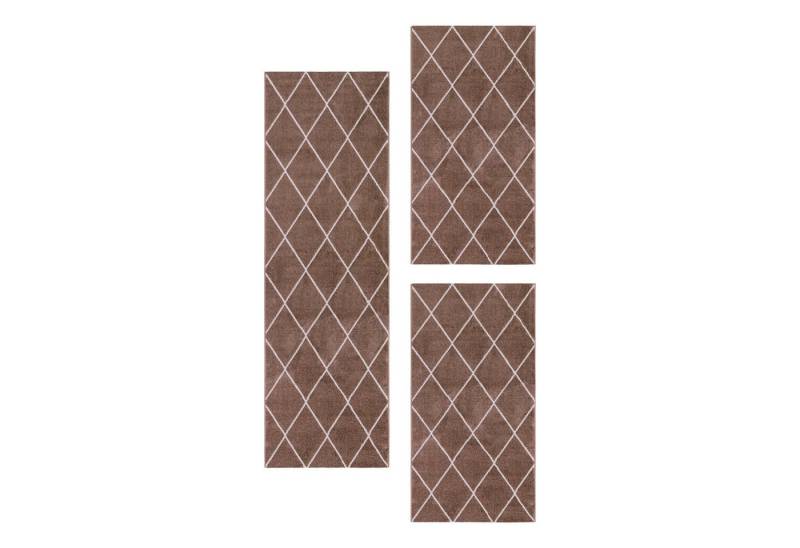 Teppium Teppich Geometrisch Design, Rechteckig, Höhe: 11 mm, Schlafzimmer Teppich Bettumrandung Läufer Set 3 teilig Kupfer-2 von Teppium