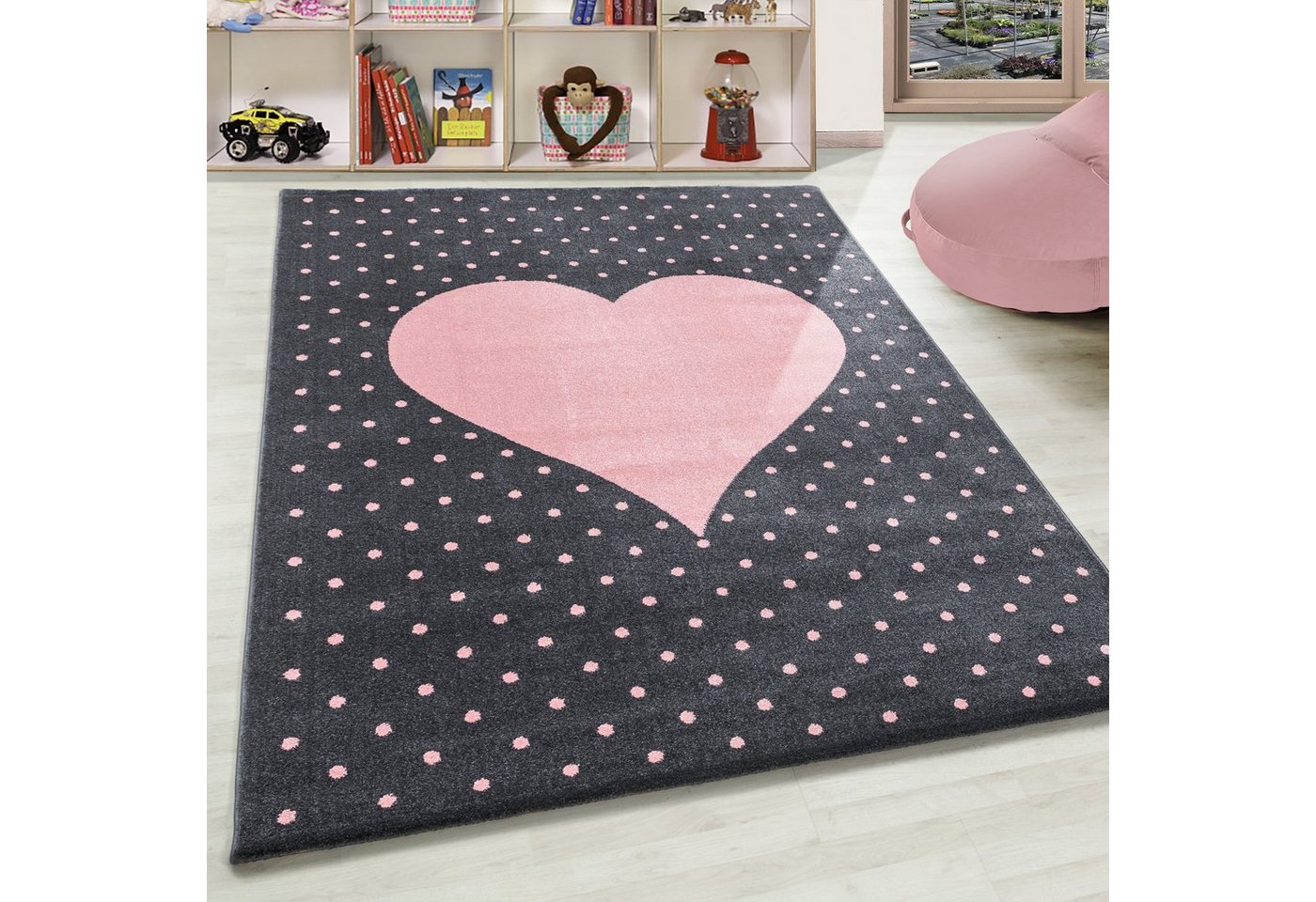 Teppich Herz-Design, Teppium, Rechteckig, Höhe: 10 mm, Teppich Kinderzimmer Herz Design Kinder Teppich Rosa Babyzimmer von Teppium
