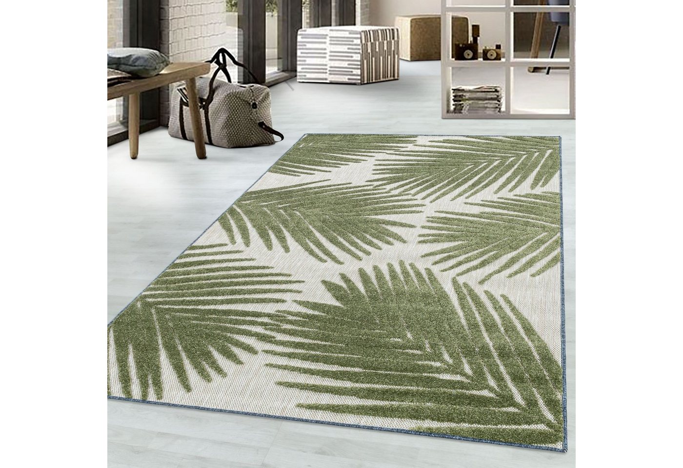 Teppich Palmen-Design, Teppium, Rechteckig, Höhe: 10 mm, Outdoor Teppich Grün 3D Palmen Design für Küchen Balkon Terrasse von Teppium