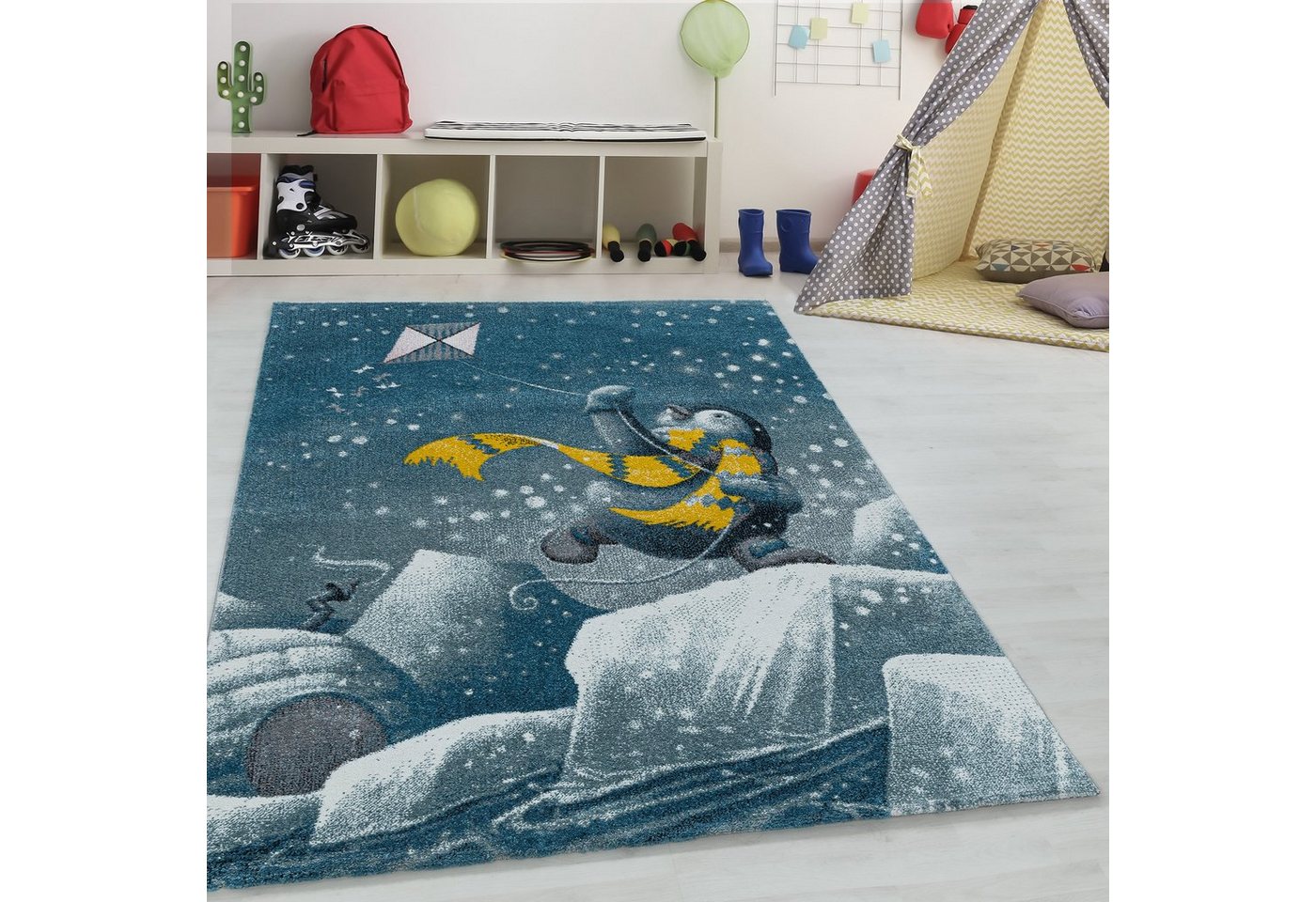 Teppich Pinguin-Iglu-Design, Teppium, Rund, Höhe: 11 mm, Teppich Kinderzimmer Pinguin-Iglu-Design Teppich Pflegeleicht von Teppium