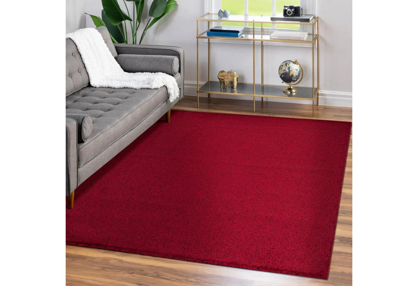 Teppich Unicolor - Einfarbig, Teppium, Rechteckig, Höhe: 11 mm, Einfarbig Kurzflor Teppich Wohnzimmer Rot Modern Rücken aus Filz von Teppium