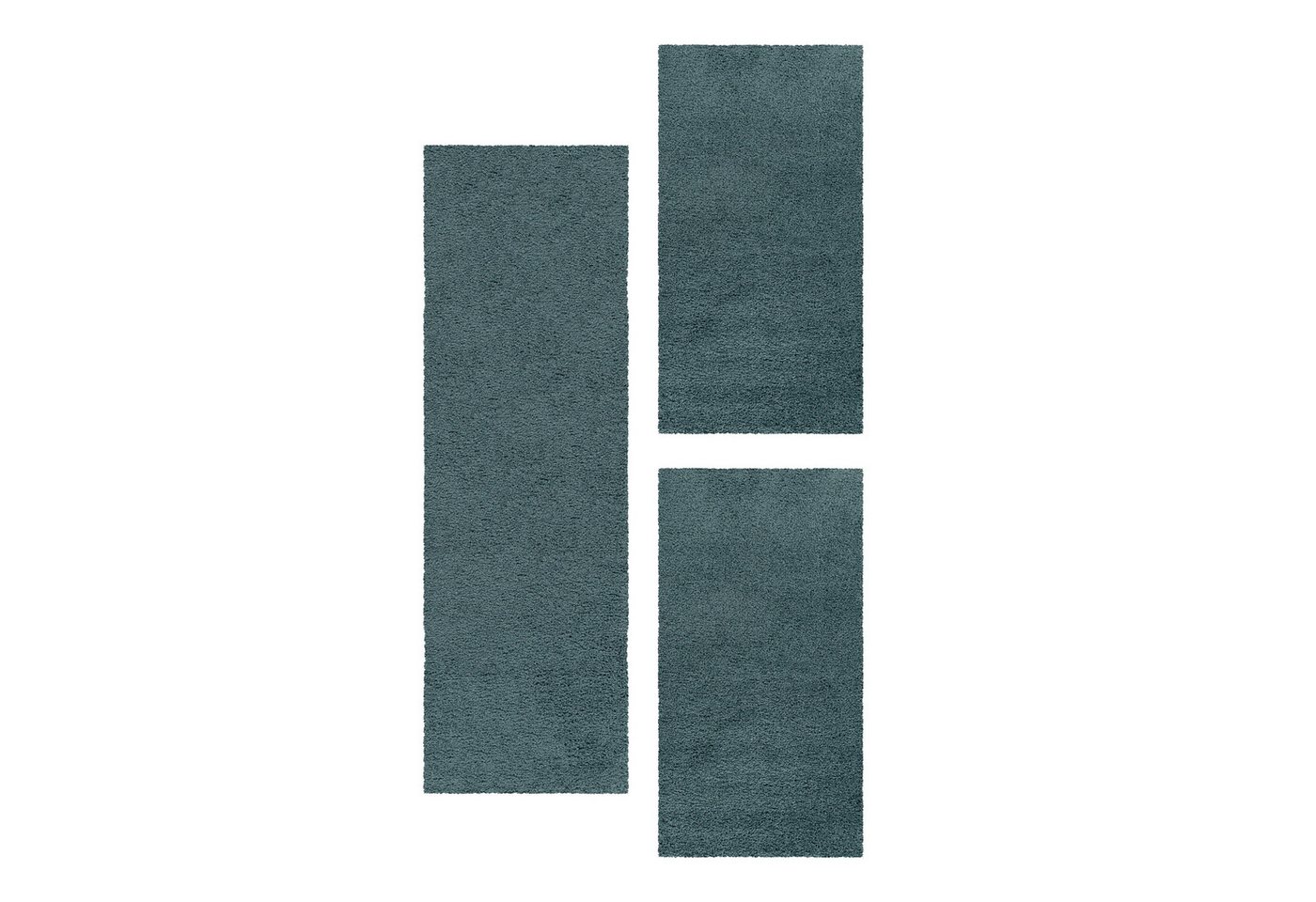 Teppich Unicolor - Einfarbig, Teppium, Rechteckig, Höhe: 30 mm, Schlafzimmer Teppich Bettumrandung Rechteckig Set 3 teilig Blau von Teppium