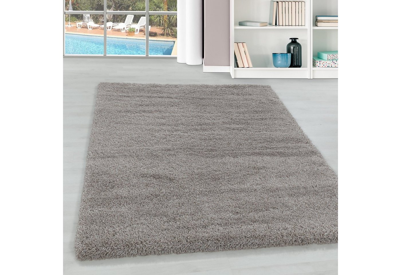 Teppich Unicolor - Einfarbig, Teppium, Rechteckig, Höhe: 30 mm, Teppich Wohnzimmer Modern Einfarbig Beige Weich Langflor Shaggy von Teppium