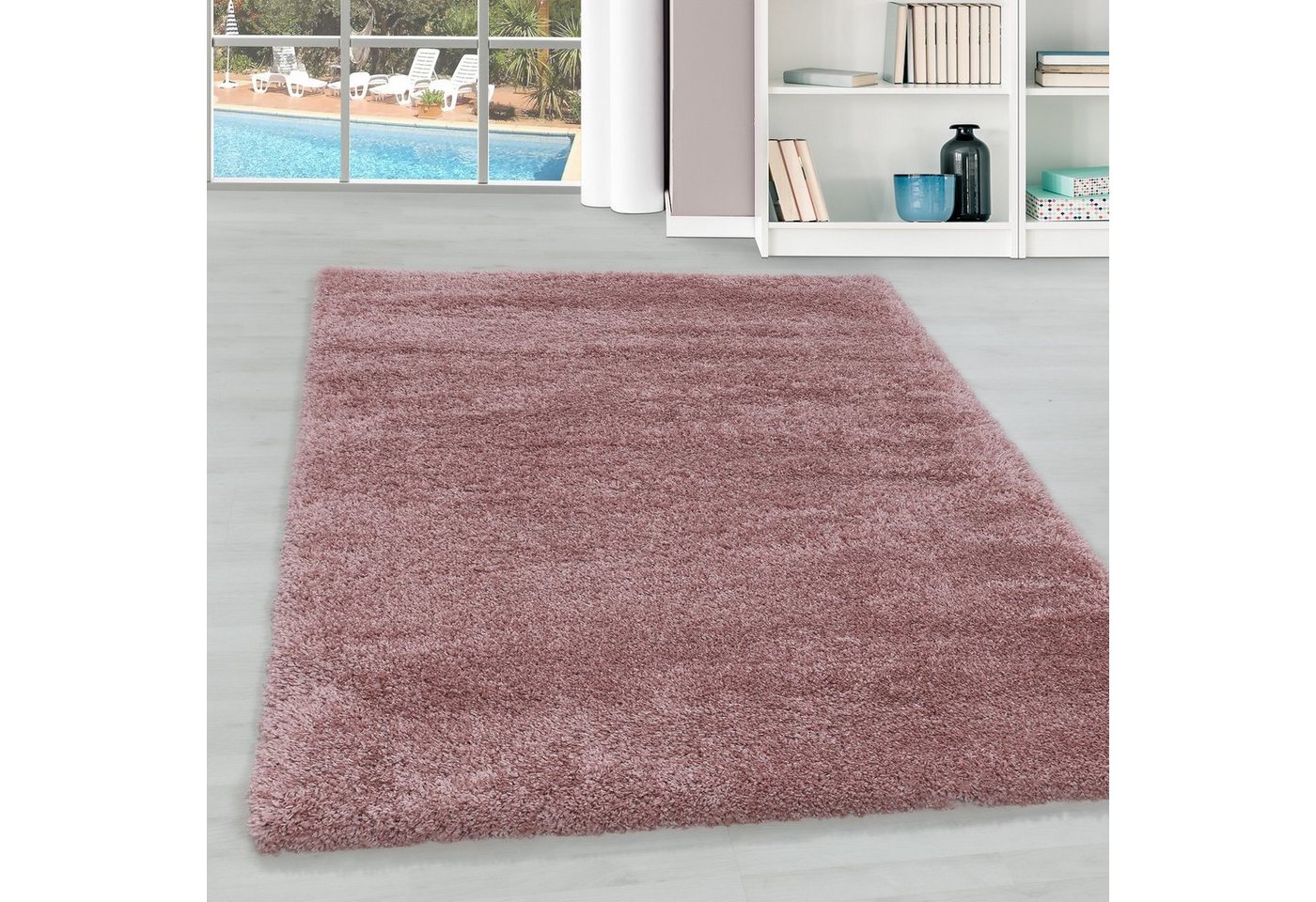 Teppich Unicolor - Einfarbig, Teppium, Rechteckig, Höhe: 30 mm, Teppich Wohnzimmer Modern Einfarbig Rosa Weich Langflor Shaggy von Teppium