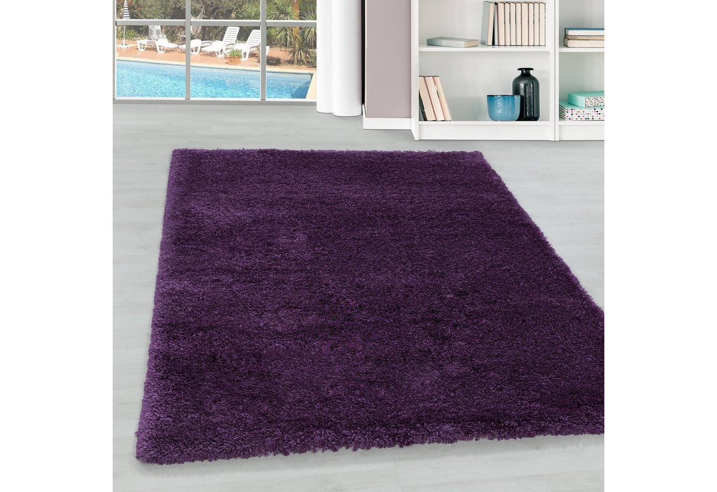 Teppich Unicolor - Einfarbig, Teppium, Rechteckig, Höhe: 30 mm, Teppich Wohnzimmer Modern Einfarbig Violett Weich Langflor Shaggy von Teppium